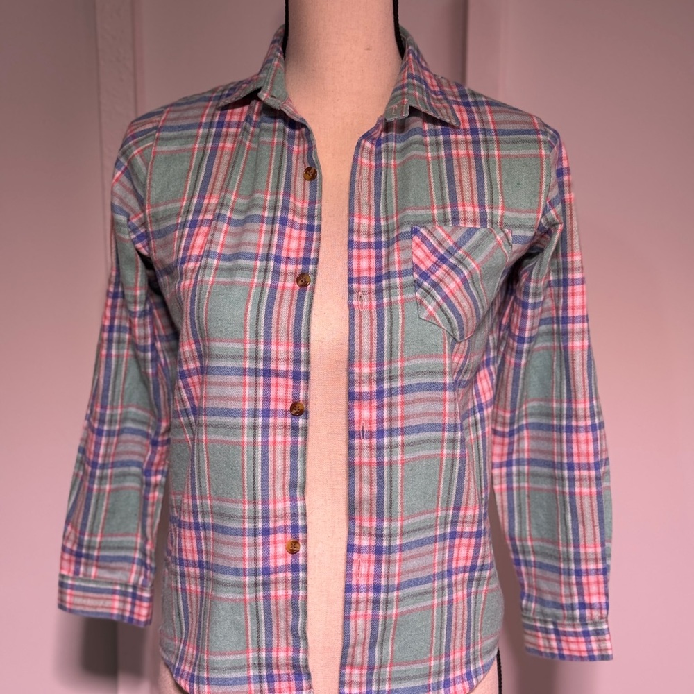 Plaid Button Down Shirt - Green and Pink